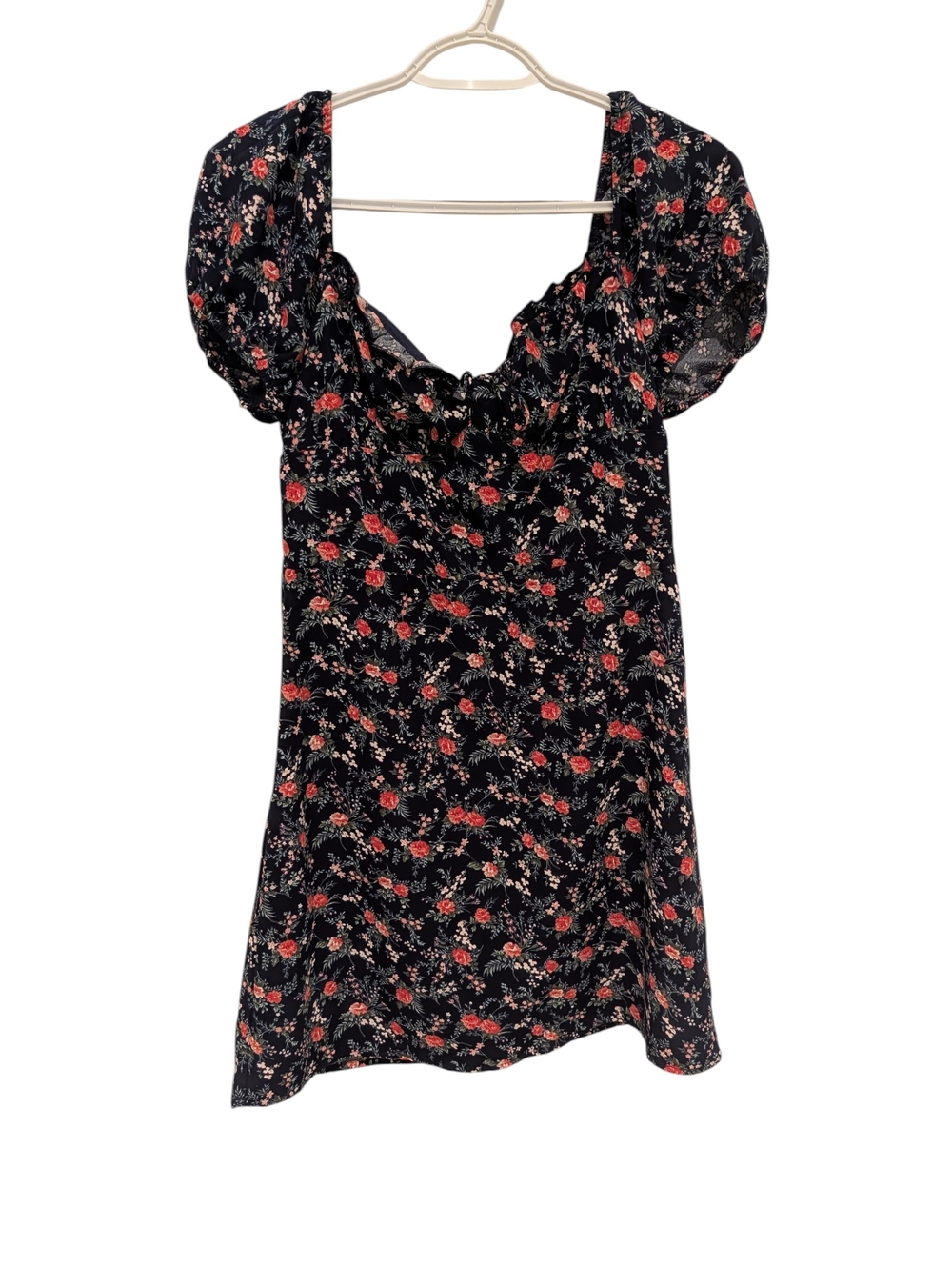 SHEIN Navy Midi Dress with Red and Cream Floral Print